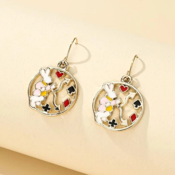 *White Rabbit* Alice in Wonderland Theme Earrings - Picture 3 of 3